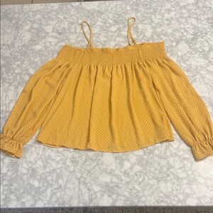 Ultra Flirt Mustard Polka Dot Off-Shoulder Blouse